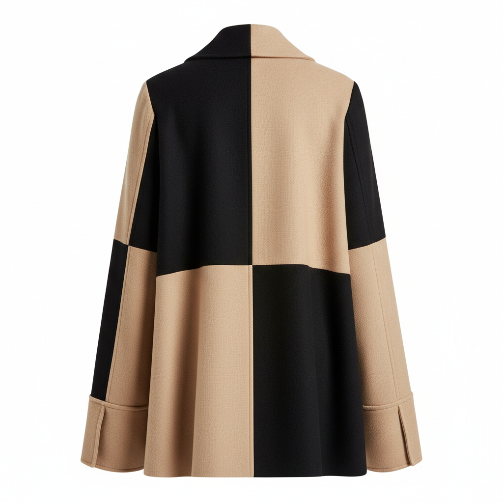 Veste à Cape Noire et Beige en Laine Mia Moda 1998 - Vue de Dos