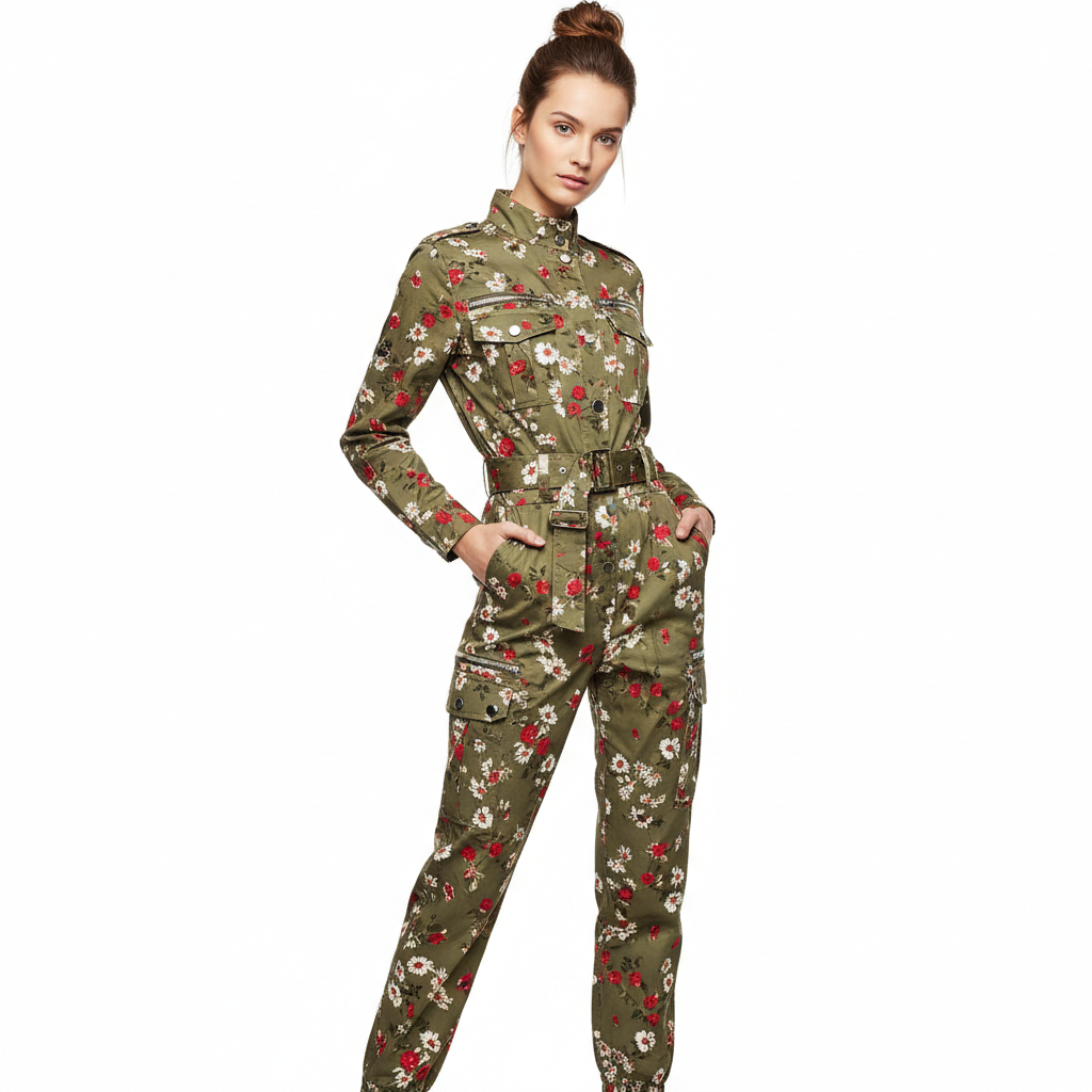 Combinaison Militaire Motif Fleurs Rouge et Blanc Mia Moda 1998