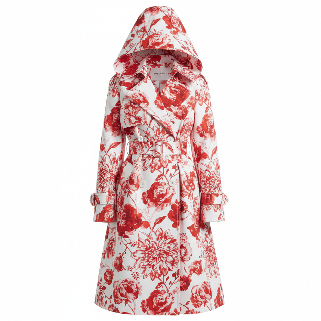 Trench à Capuche Blanc Motif Fleurs Rouge et Blanc Mia Moda 1998