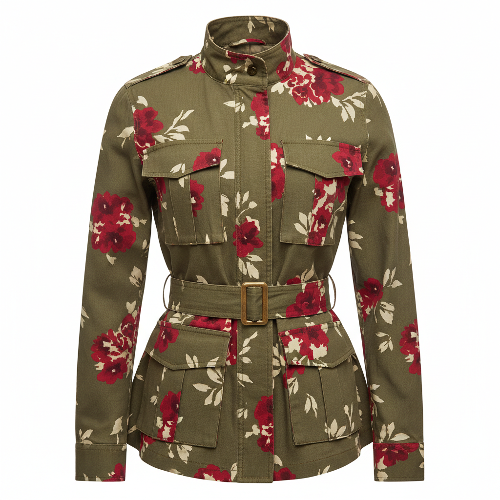 Veste Militaire Femme Motif Fleurs Rouge et Blanc Mia Moda 1998